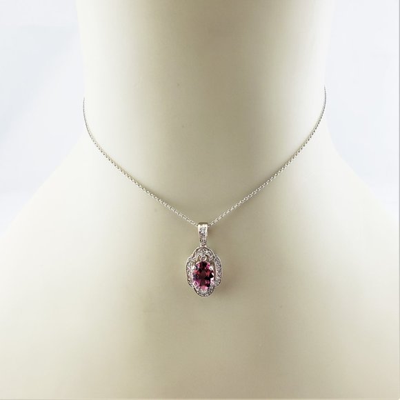 Vintage 14 Karat White Gold Red Tourmaline and Diamond Pendant #8454 - Picture 7 of 9